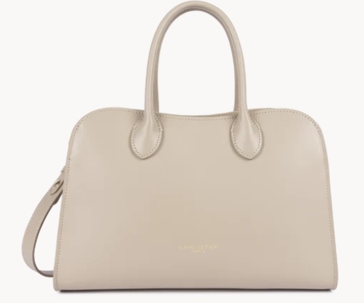 Sac porté main beige Donna Hopper en cuir lisse.